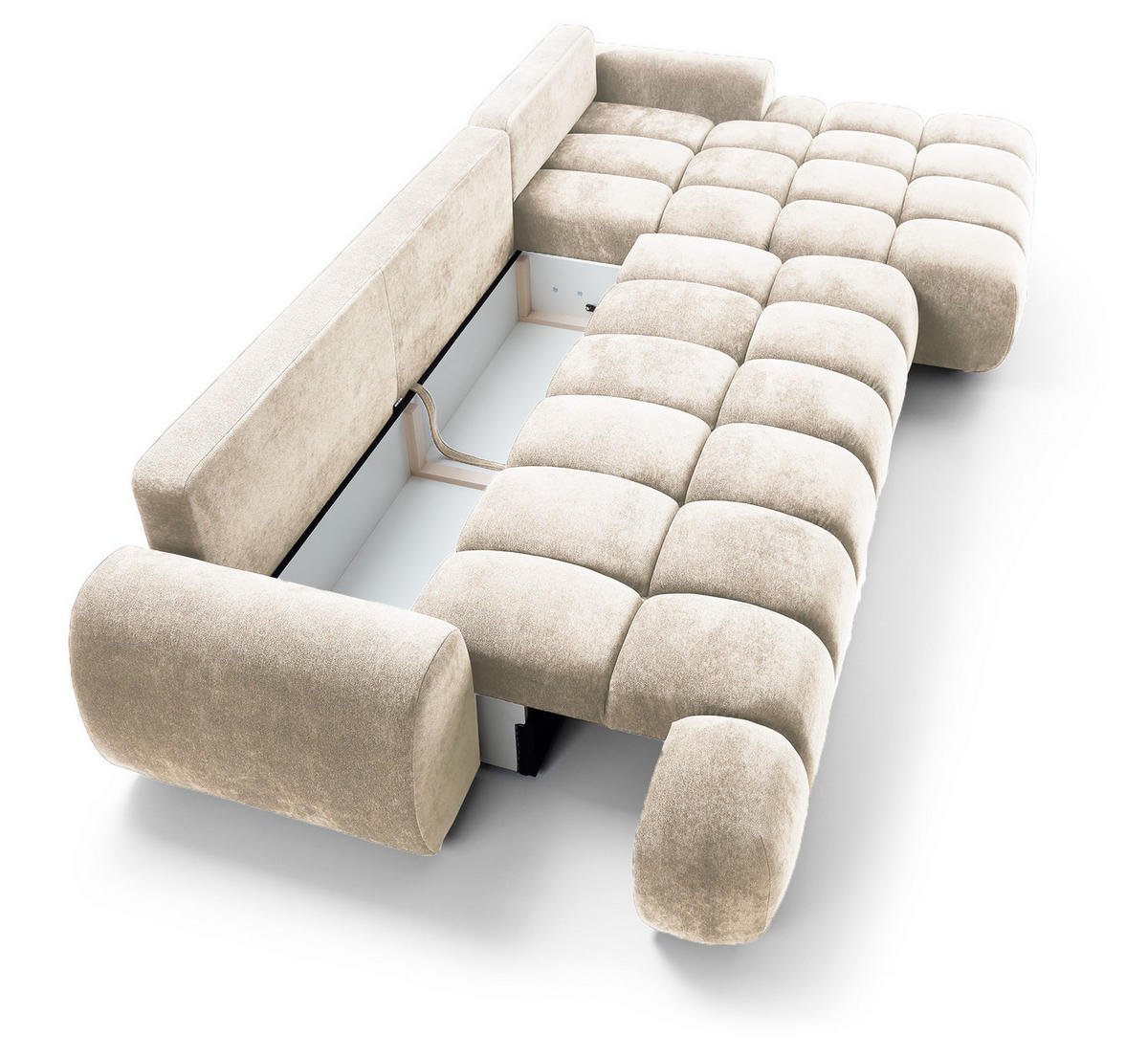 ECKSOFA 340 cm Valerio II, Schlaffunktion, Bettkasten, Rechts, Vanille - Ecru, Holz (177/340cm) - Emporius