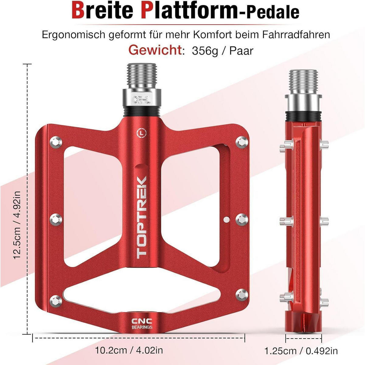 FAHRRADPEDALE Set CNC Aluminium Rot 9/16 Zoll - Rot, Metall (10.2/1.5/12.5cm)
