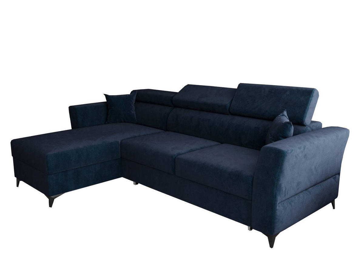 ECKSOFA L Form Ribella Blau 265/180/100 cm Links mit Schlaffunktion - Schwarz/Dunkelblau, Textil/Metall (180/265cm) - AX Living