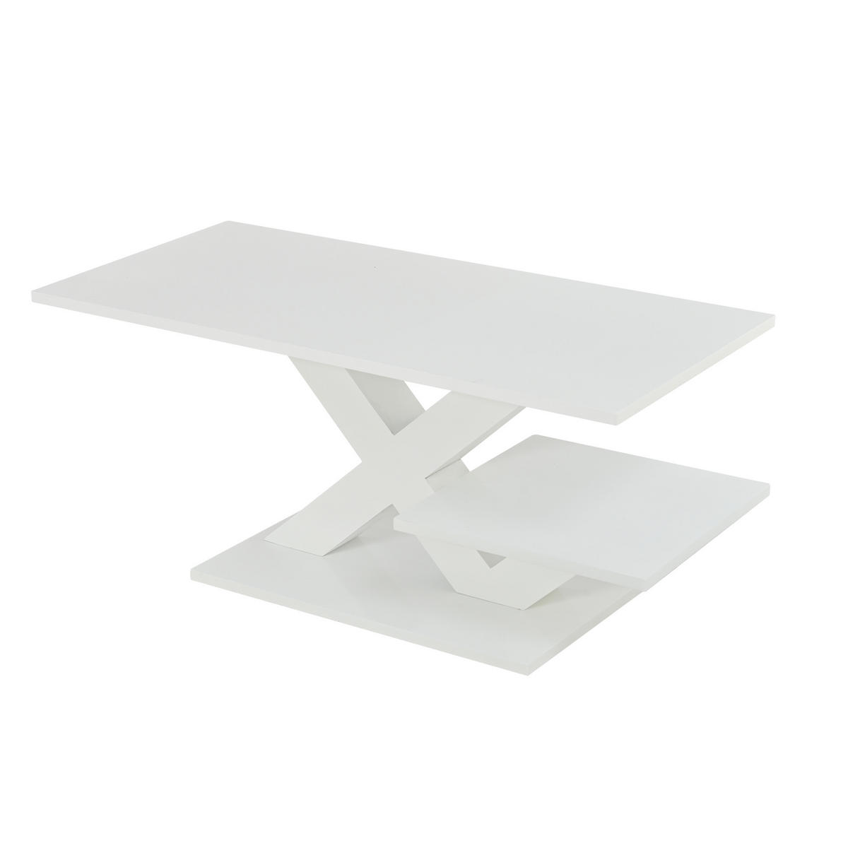 COUCHTISCH DE-37146 mit X-förmigen Beinen und Doppeltischplatte Weiß - Weiß, Holzwerkstoff (100/48/45cm) - ComfortXL