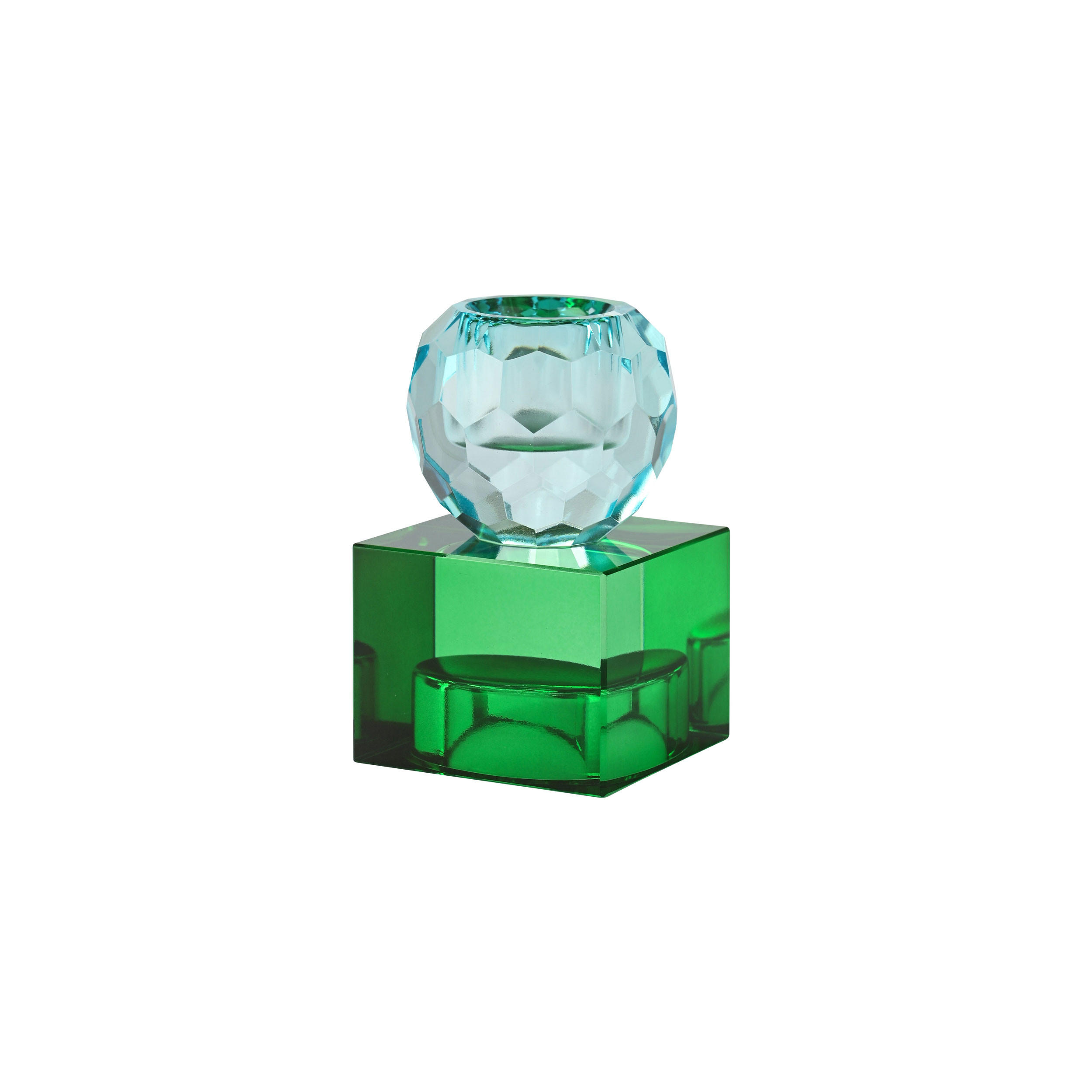 KERZENHALTER Sari Kugel Cube, Glas, Hellblau / Grün, H 8 cm - Blau, Glas (6/10/6cm) - Gift Company