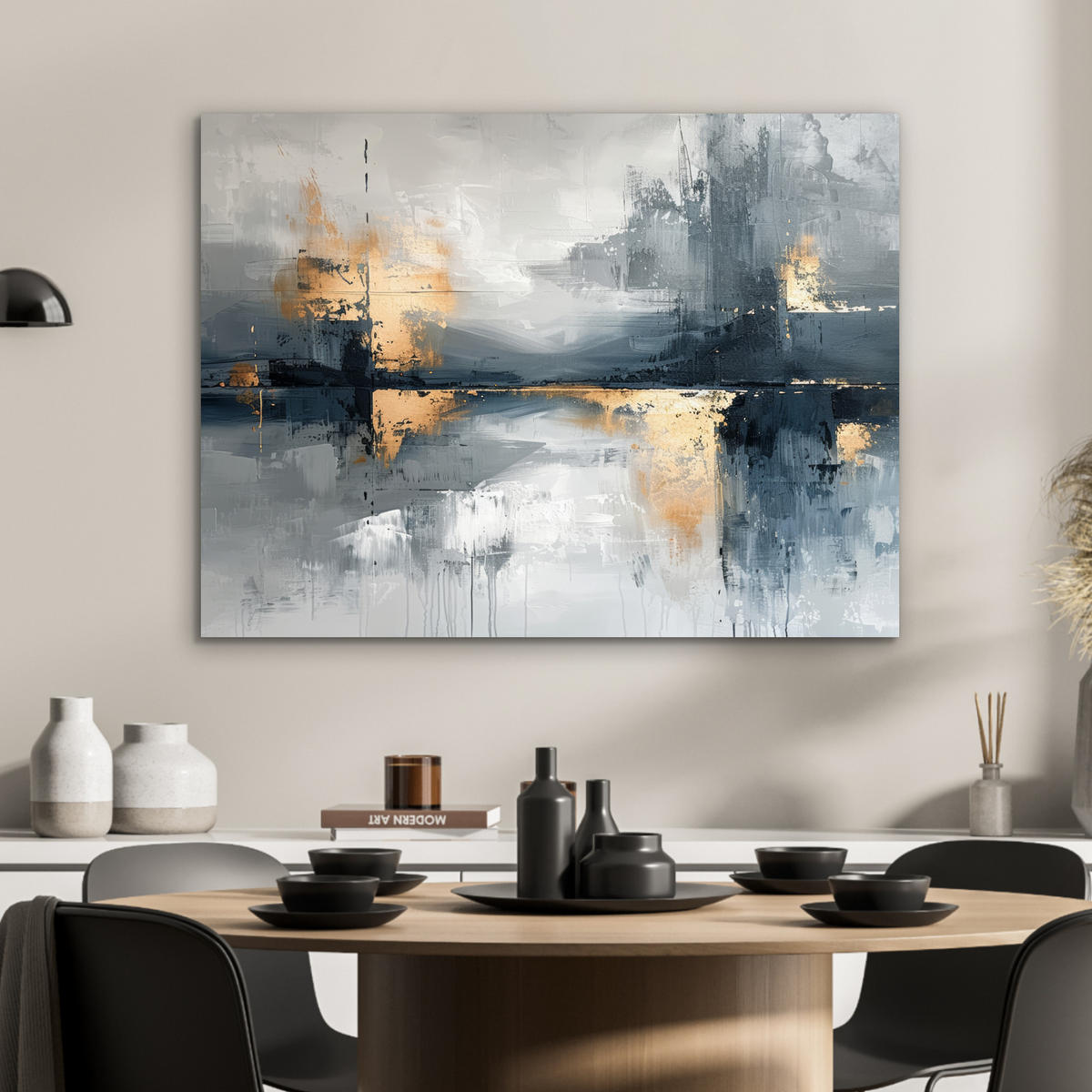 KOVOVÝ OBRAZ Umenie - sivé - zlaté - abstraktné 80x60 cm - tmavosivá, kov (80/60cm) - MuchoWow