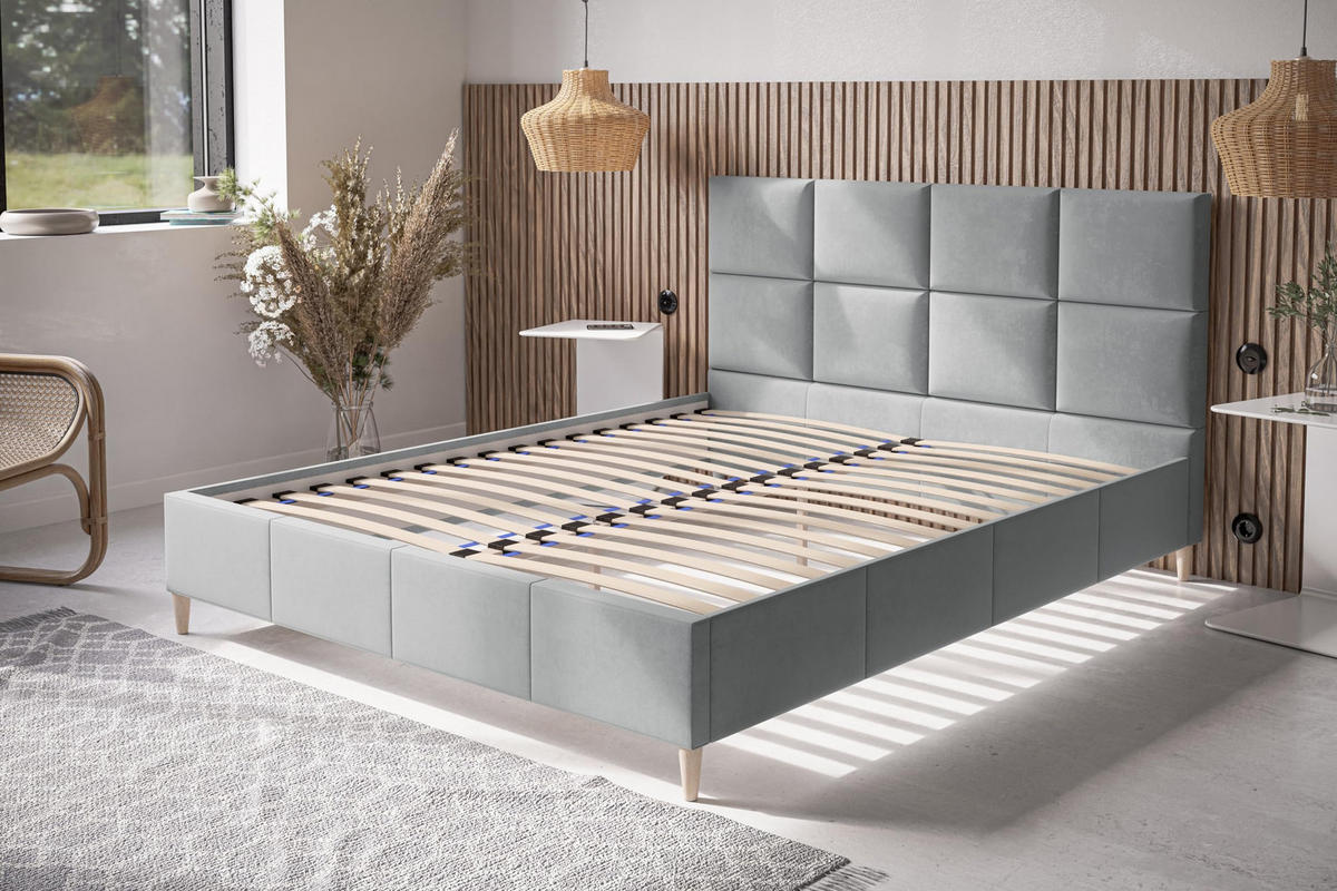 POLSTERBETT LUX Roma mit Kopfteil, 160 x 200 cm, Doppelbett mit Lattenrost aus Holz, Velourstoff Braun, Füße in Farbe: Weiß - Braun, Holz/Textil (160/200cm) - Alpi-Möbel