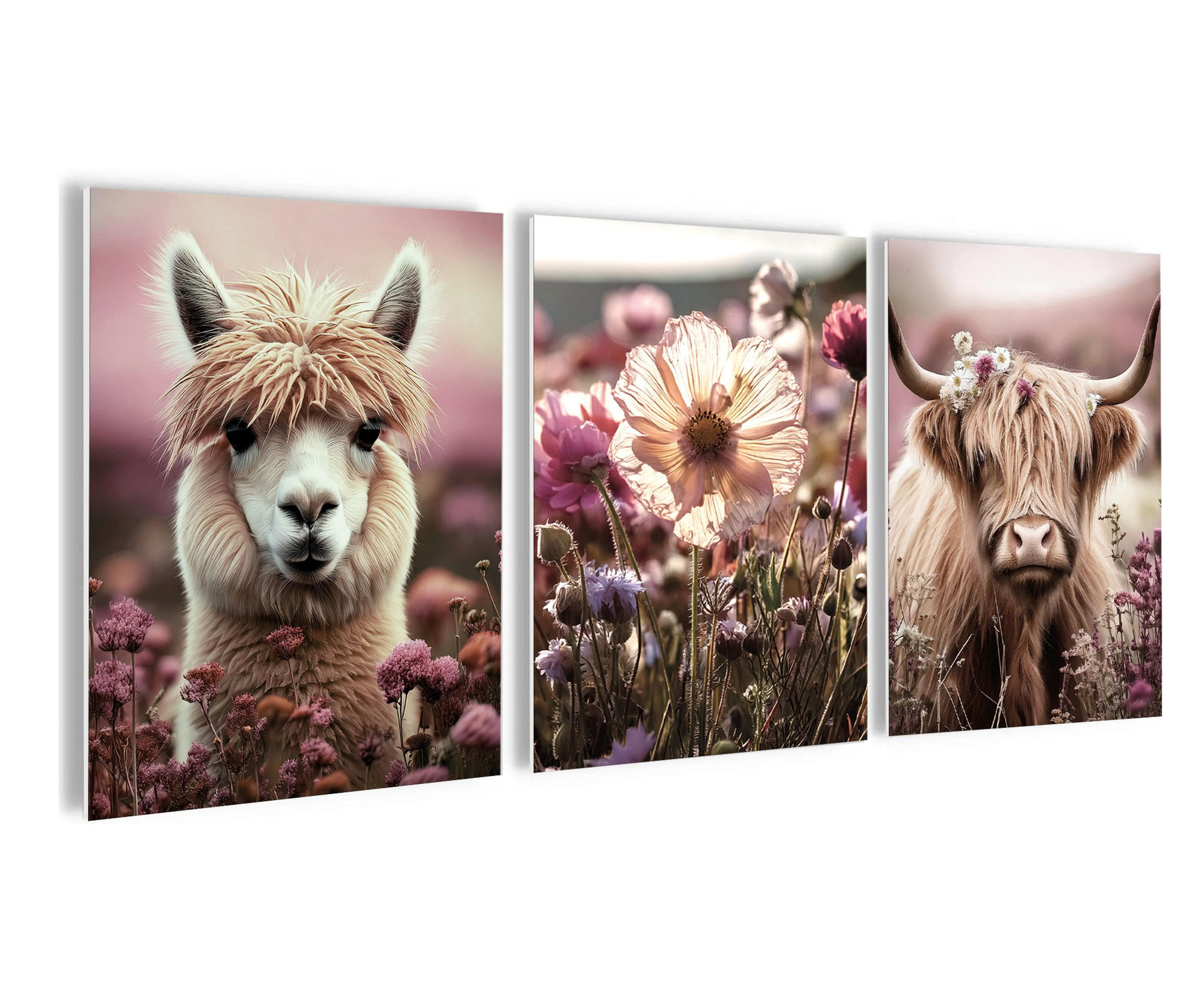 BILDERSET 3er-Set 30x40 cm Tiere boho rosa - Beige, Kunststoff (30/40cm) - artissimo