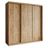 SCHWEBETÜRENSCHRANK NISSE 180/205/60 cm 3-türig mit Schubladen Craft Eiche Gold - Goldfarben/Orange, Holzwerkstoff (180/205/60cm) - MASSENO