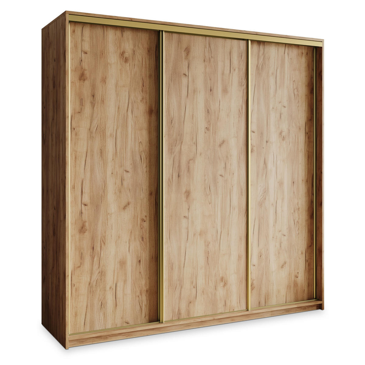 SCHWEBETÜRENSCHRANK NISSE 180/205/60 cm 3-türig mit Schubladen Craft Eiche Gold - Goldfarben/Orange, Holzwerkstoff (180/205/60cm) - MASSENO
