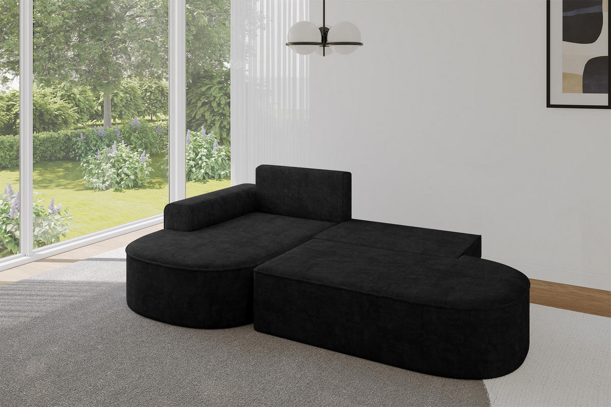 ECKSOFA mit Schlaffunktion und Bettkasten Ottomane Links MARI-L1-S - 283x167x85 cm Schwarz Velours - Schwarz, Holzwerkstoff/Kunststoff (283/167cm) - ALTDECOR