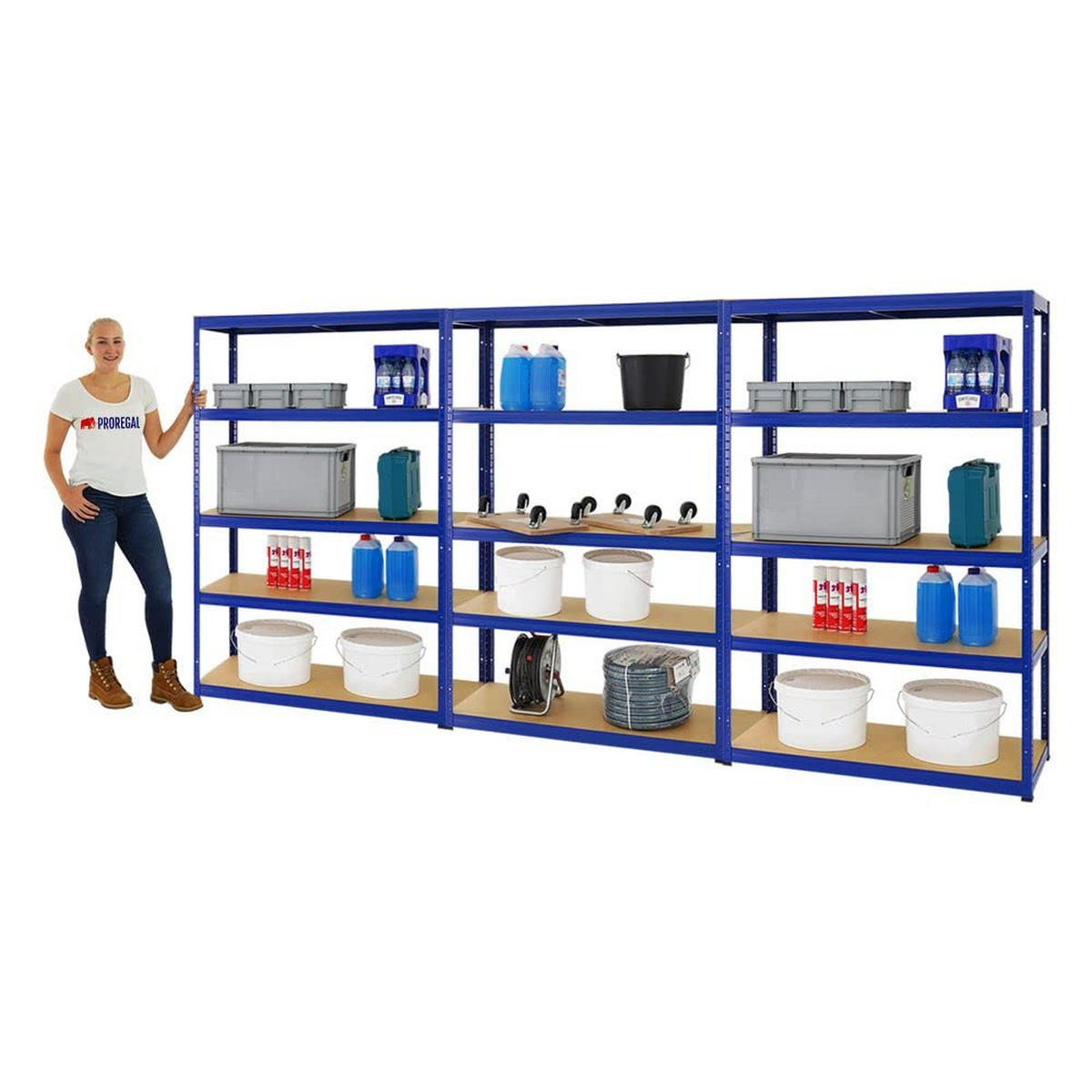 SCHWERLASTREGAL Big Elephant S 3er-Set mit 3x 180x120x45 cm Fachlast 250 kg Blau - Blau, Metall (360/180/45cm) - PROREGAL