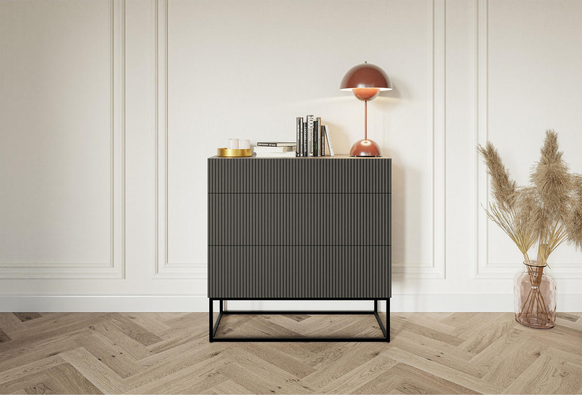 KOMMODE Veldio Schwarz mit schwarzen Beinen 90 cm - Schwarz, Holzwerkstoff/Metall (90/90/38cm) - Selsey