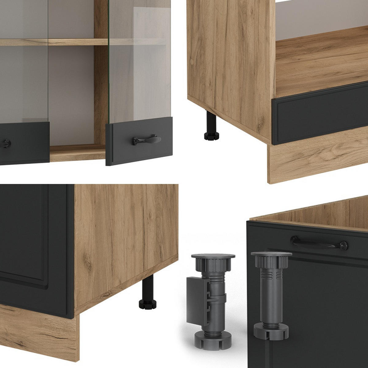 ROHOVÁ KUCHYŇ R-Line Antracitový venkovský dům/zlatý dub - medově dubová/antracitová, kompozitní dřevo (287/81.6/60cm) - Vicco