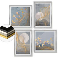 WANDBILDER 4er Set - 50x50 cm & 40x60 cm Silberner Rahmen - Abstrakte Wellenkreise, grau - Silberfarben, Kunststoff (50/50cm) - ArtPrintCave