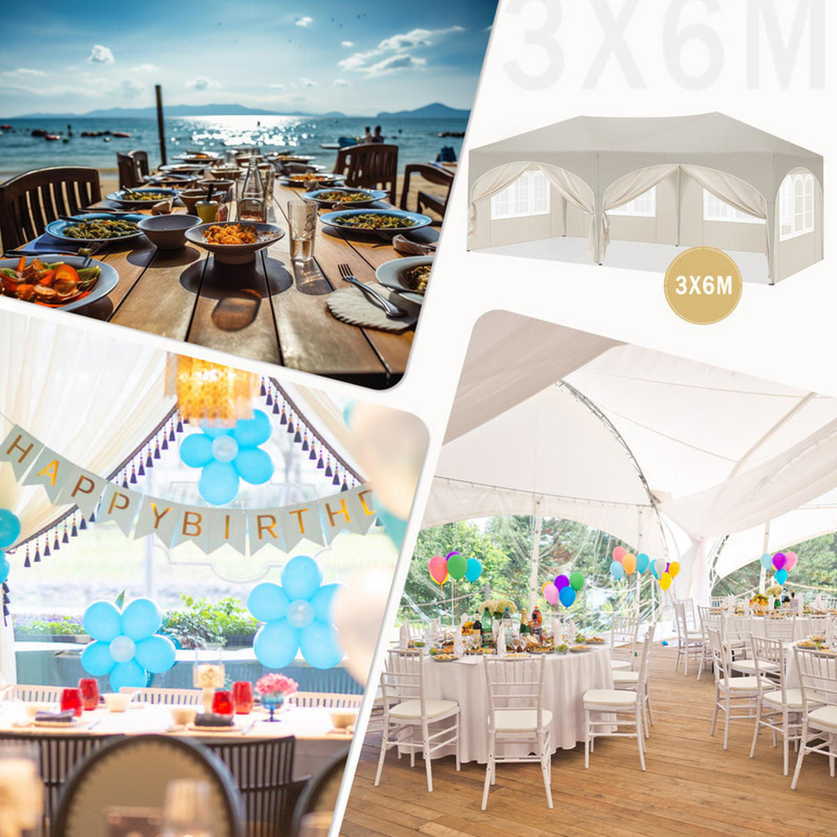 FALTPAVILLON –Grau– 3×6 m, UV-beständig und wasserdicht, mit 6 Seitenteilen - Grau, Metall (293/265/583cm) - Kaket