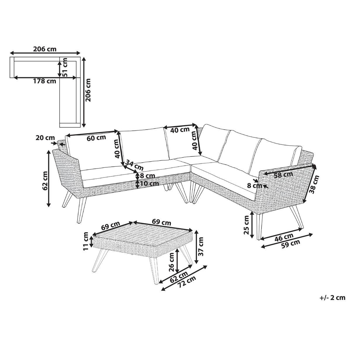 GARTEN-ECKSOFA mit Tisch 6-Sitzer Polyrattan Olivgrün Vittoria - Olivgrün/Braun, Kunststoff - Beliani