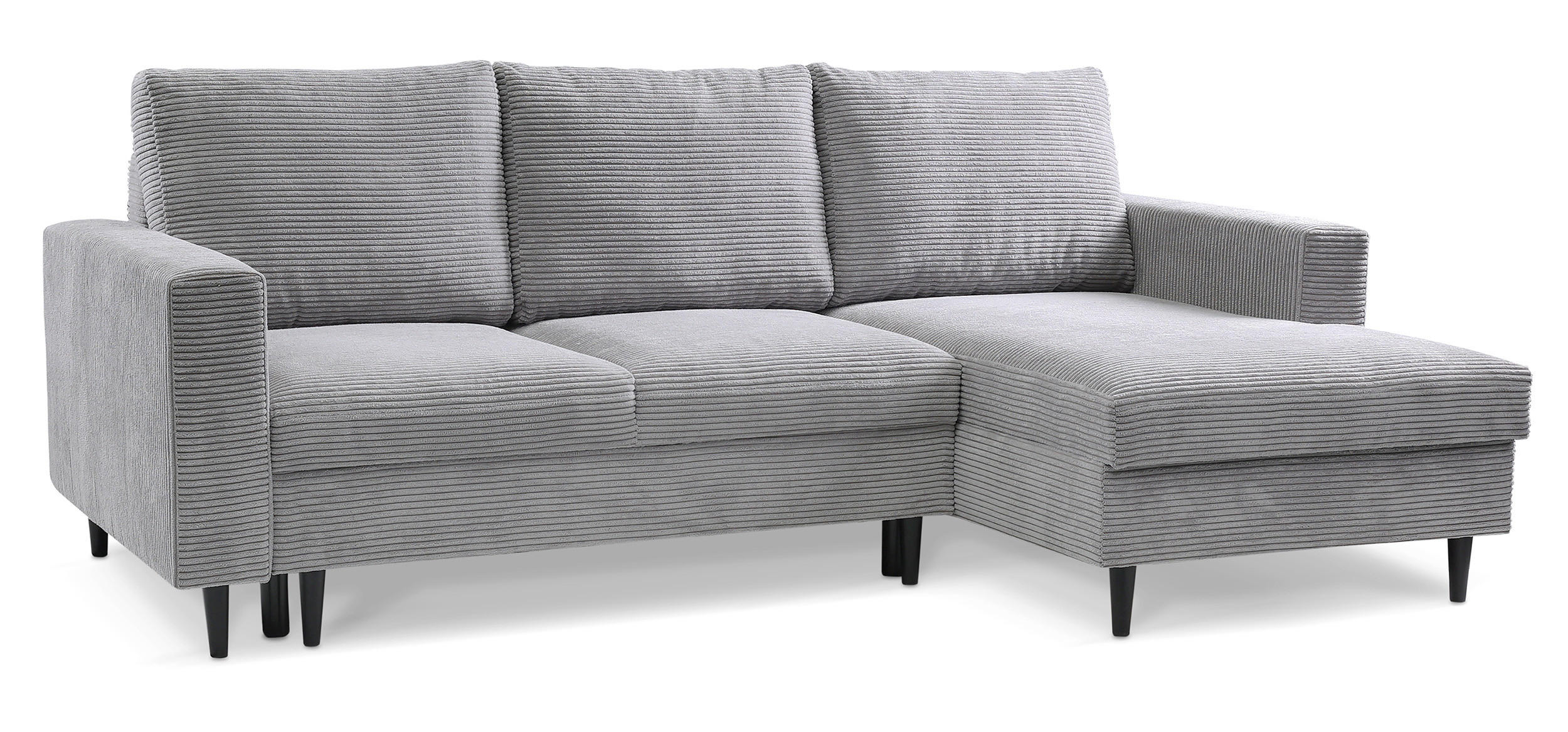 ECKSOFA Nalika Hellgrau mit Cordbezug - Hellgrau/Schwarz, Holz/Textil (230/143cm) - Selsey