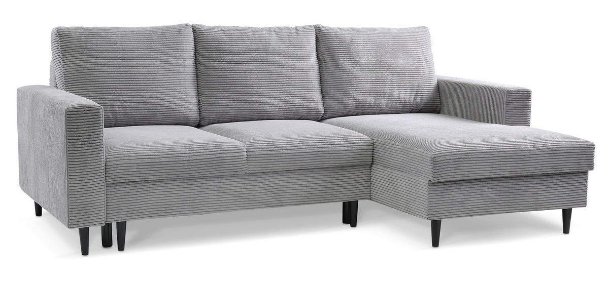 ECKSOFA Nalika Hellgrau mit Cordbezug - Hellgrau/Schwarz, Holz/Textil (230/143cm) - Selsey