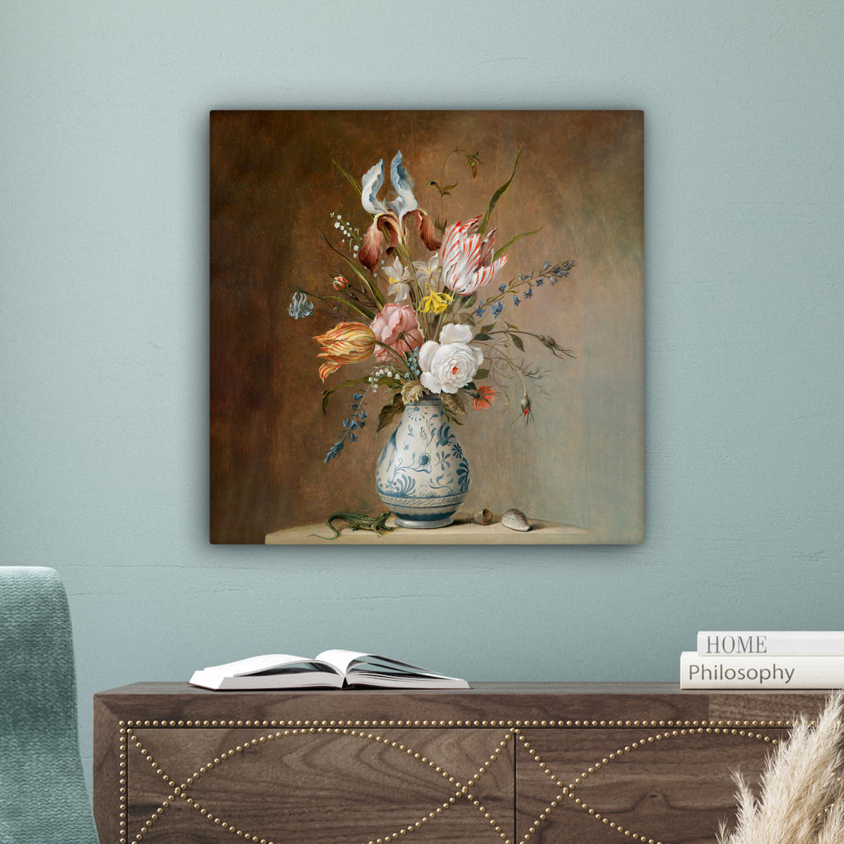 LEINWANDBILD Alte Meister - Blumen - Balthasar van der Ast Wandbild Wohnzimmer 50x50 cm - Hellbraun, Textil (50/50cm) - MuchoWow