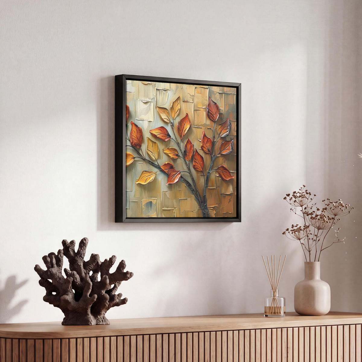 LEINWAND Bilder mit Rahmen - Baum - Abstrakt - Natur - Kunst - 20x20 - Goldfarben, Textil (20/20cm) - MuchoWow
