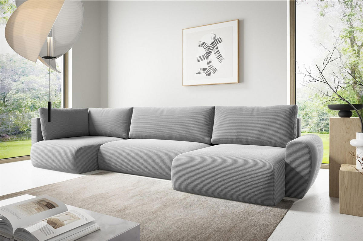 WOHNLANDSCHAFT Galan Mit Schlaffunktion - Hellgrau, Holzwerkstoff/Textil (153/70/385cm) - Fun Möbel