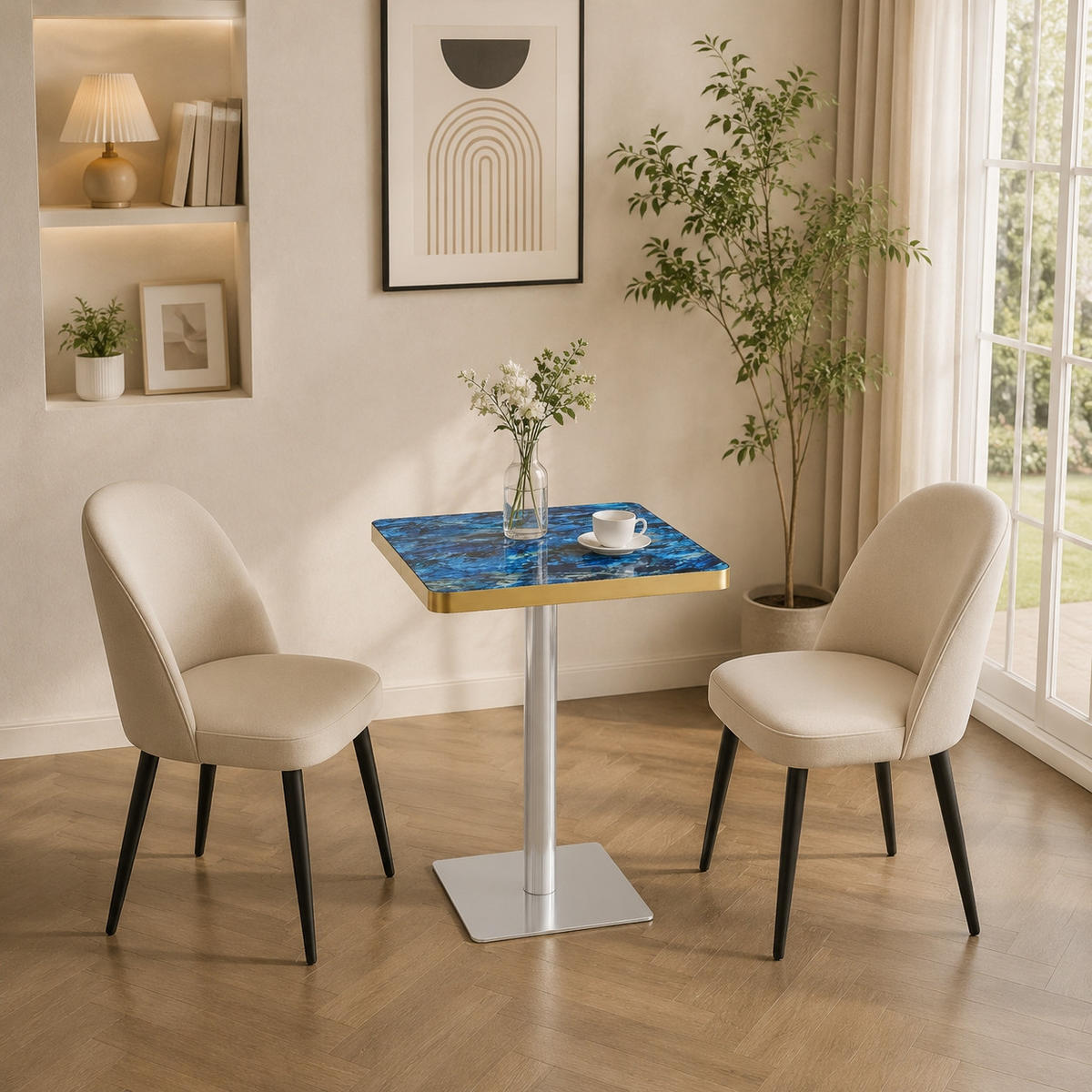 BARTISCH 60/60/74 cm mit Marmor-Optik DE-40028 Blau - Blau, Metall (60/60/74cm) - ComfortXL