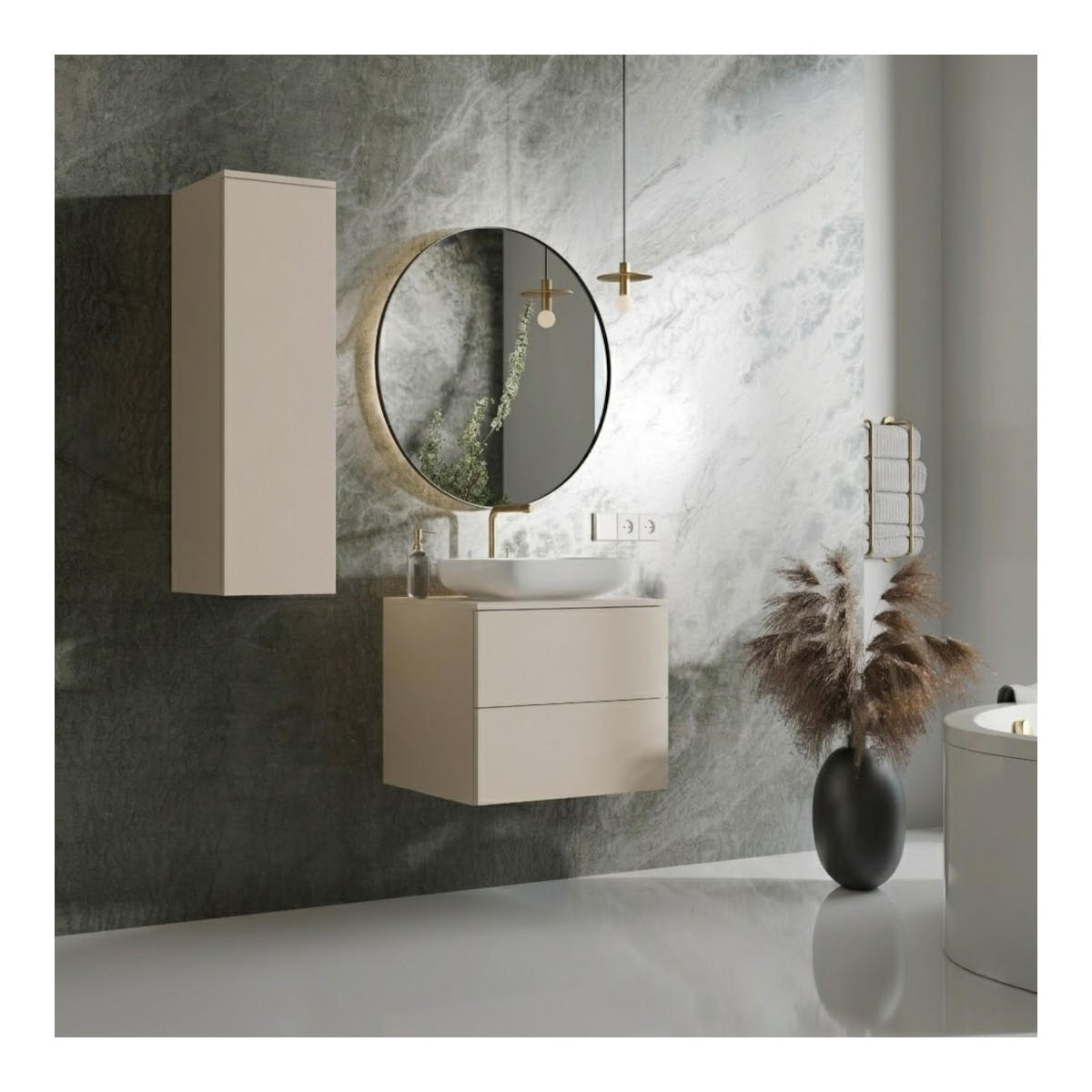 BADMÖBEL-SET Color Macadamia 2-Teilig (2S 60 + 1D 100) - Beige, Holzwerkstoff (90/160/45cm) - mzm24