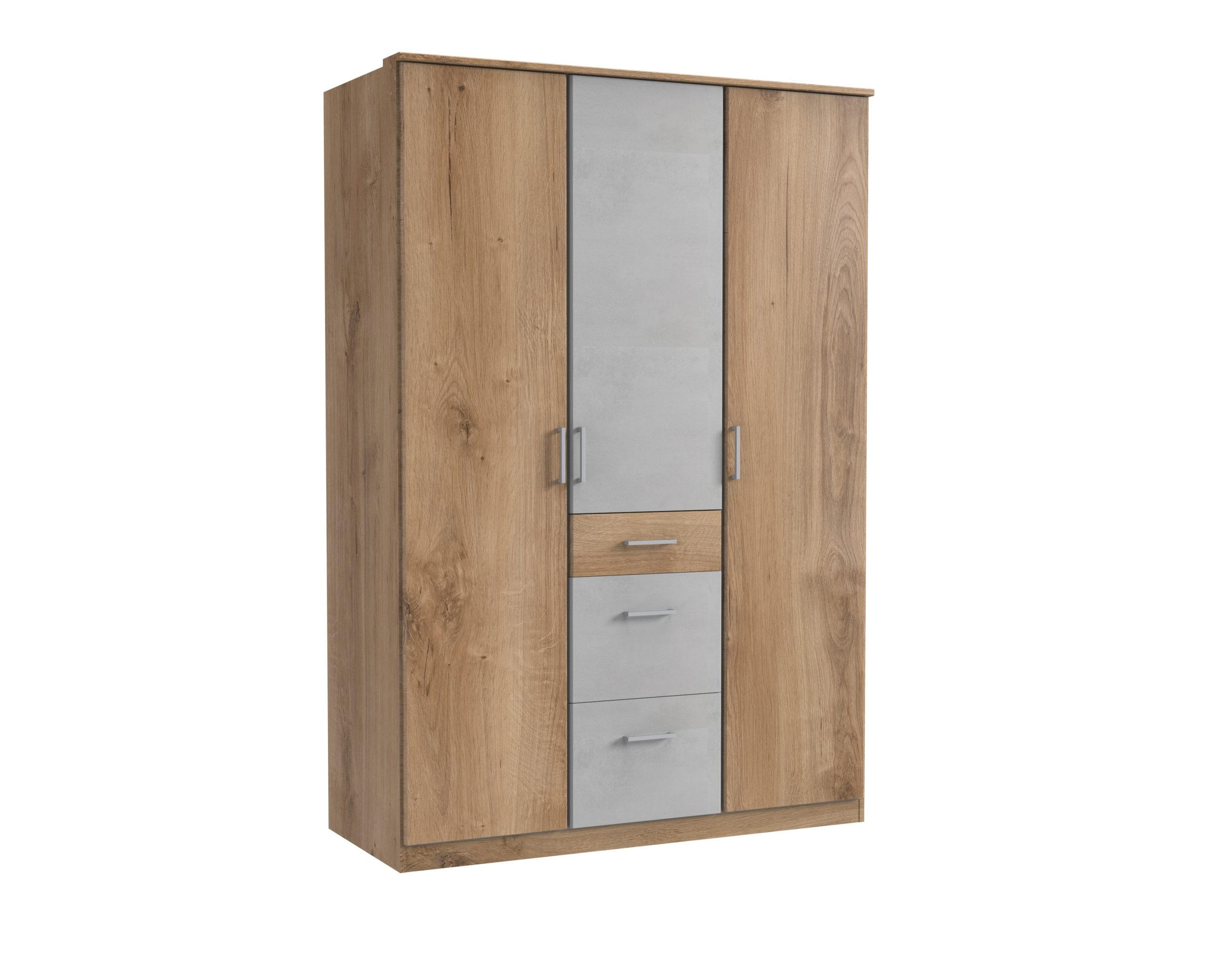 KLEIDERSCHRANK Click in Plankeneiche Beton Lichtgrau - Drehtürenschrank 135 cm Breite ohne Spiegel - Braun, Holzwerkstoff (135/199/58cm)