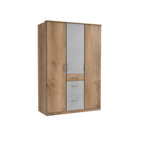 KLEIDERSCHRANK Click in Plankeneiche Beton Lichtgrau - Drehtürenschrank 135 cm Breite ohne Spiegel - Braun, Holzwerkstoff (135/199/58cm)