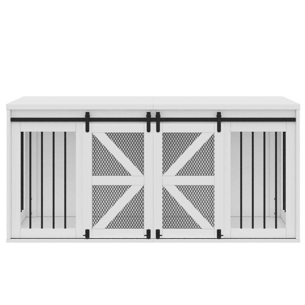 SIDEBOARD Weiß 160×60×75 cm aus MDF und Metall mit Schiebetüren und fester mittlerer Trennwand - Weiß, Holzwerkstoff (160/75/60cm) - Luhomfu