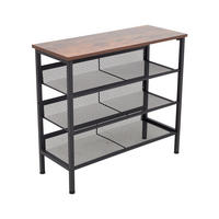 SCHUHREGAL 4-stufig aus Metall in Schwarz Holzplatte Mesh Kompakte Bauweise Flexible Regalhöhe Dekorative Holzplatte 73 × 29,5 × 67,5 cm 9,5 kg - Schwarz, Metall (73/67.5/29.5cm) - Livingandhome