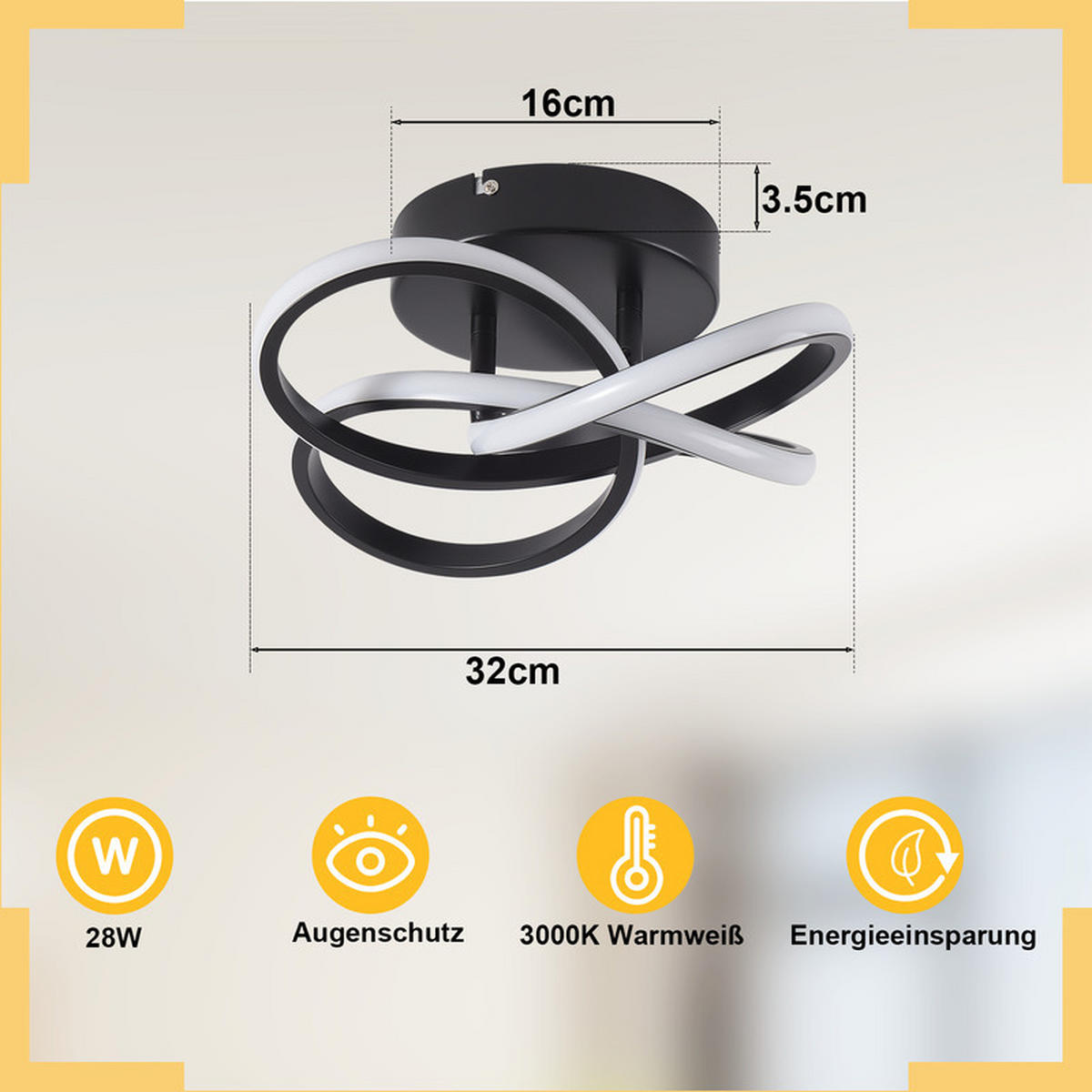 DECKENLEUCHTE Emmendingen II 32/32cm - Schwarz, Metall (32/32/16cm) - Nettlife