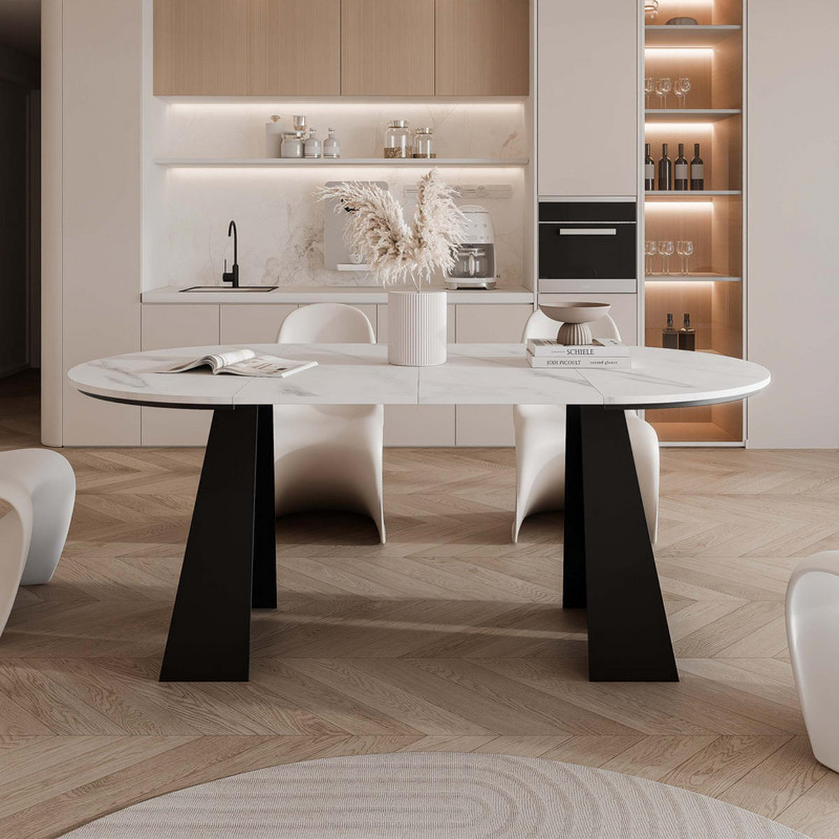 AUSZIEHTISCH FORTE 100/76 cm, Schwarz / Bianco (Weiß) - Perlmutt/Schwarz, Holzwerkstoff/Metall (100/100/76cm) - Idohome