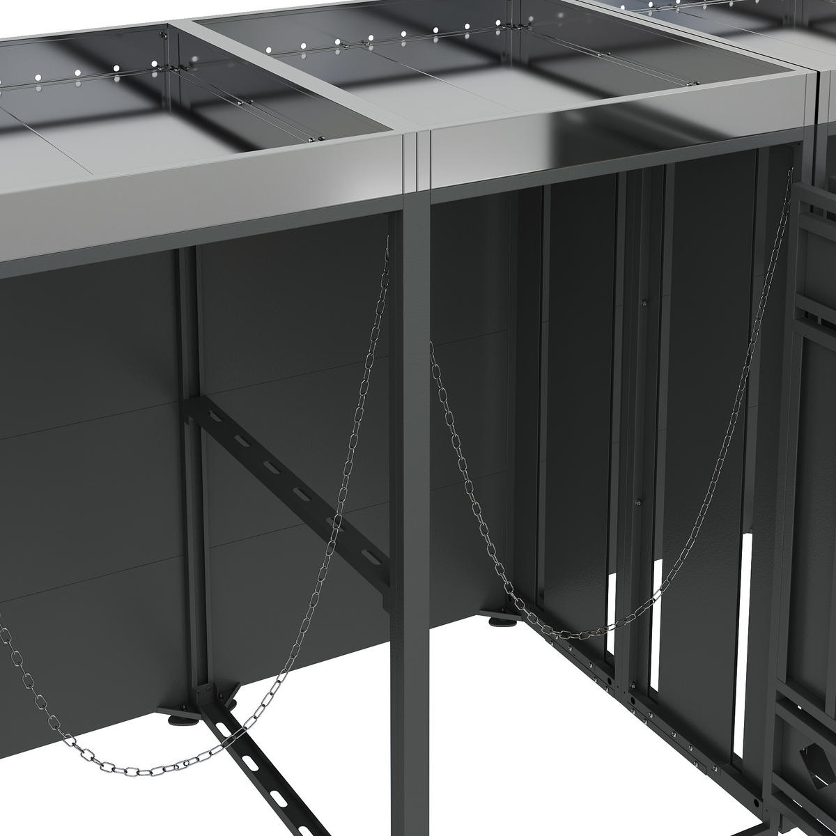 MÜLLTONNENBOX aus Stahl in Grau/Holzoptik mit Pflanzkasten & 4 Türen 264x80x124,5 cm - Grau, Metall (264/124.5/80cm) - Modfu