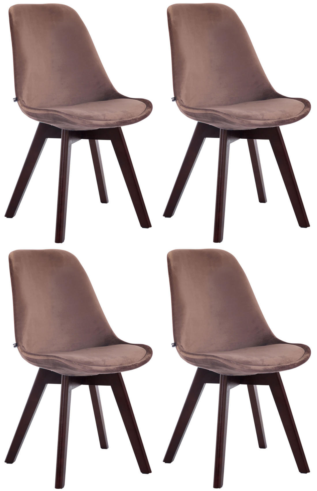 STUHL 4er Set Samt Braun - Walnussfarben/Braun, Holz/Textil (48/84/55cm) - CLP