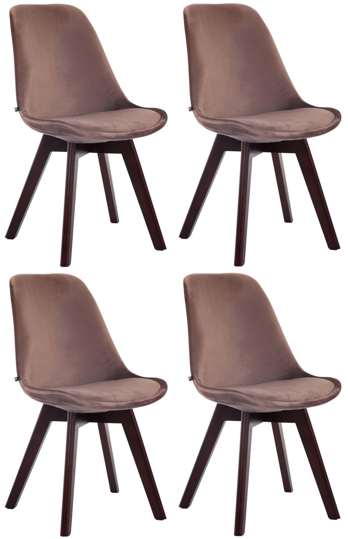 STUHL 4er Set Samt braun - Walnussfarben/Braun, Holz/Textil (48/84/55cm) - CLP