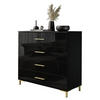 KOMMODE LINA GOLD mit goldenen Griffen und Beinen Schwarzer Glanz LED - Schwarz, Holzwerkstoff (95/86/40cm) - Lookway