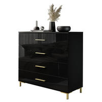 KOMMODE LINA GOLD mit goldenen Griffen und Beinen Schwarzer Glanz LED - Schwarz, Holzwerkstoff (95/86/40cm) - Lookway