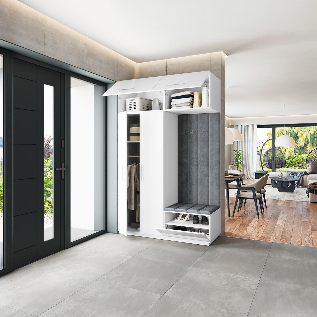 GARDEROBENSCHRANK REMA 150/240/60 cm Modern Garderobe-Set Weiß - Weiß/Grau, Holzwerkstoff (150/240/60cm) - MASSENO