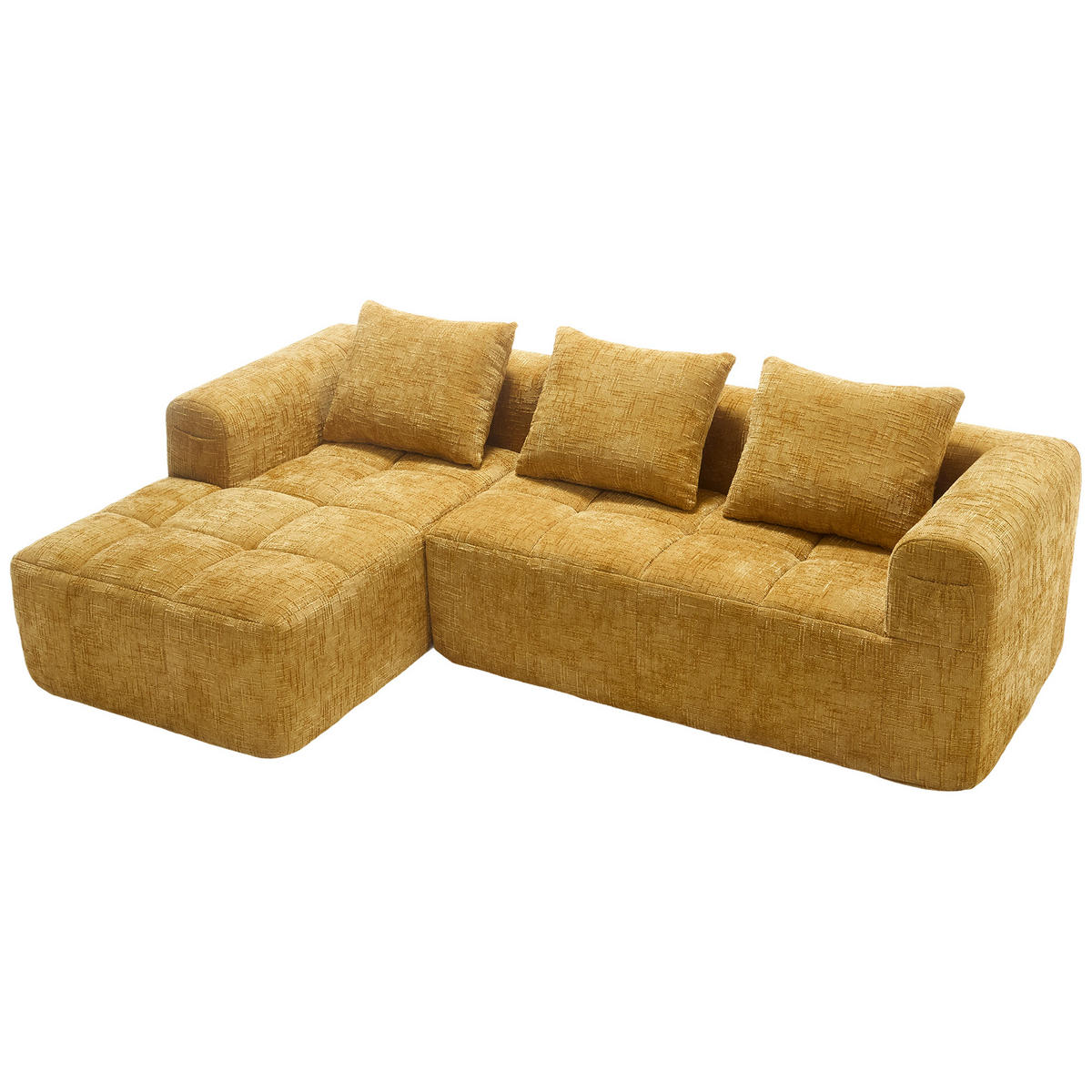 ECKSOFA chenille L-form mit chaiselongue & 3 kissen - Gelb, Textil (250/158cm) - Urban Meuble