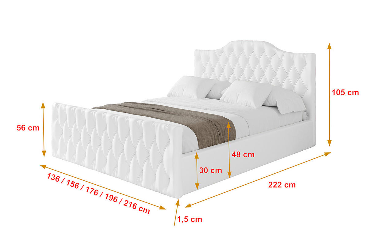 POLSTERBETT mit Bettkasten, Fußteil und Lattenrost, Boxbett mit Matratze H3/H4 - FALIO-Z 180x200 Weiß Kunstleder - Weiß Hochglanz, Holzwerkstoff/Textil (180/200cm) - ALTDECOR