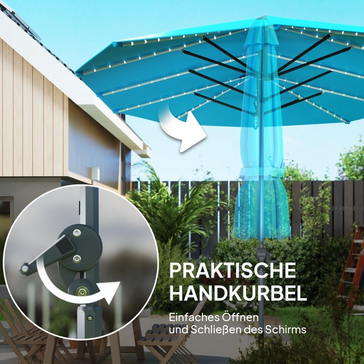 SONNENSCHIRM rund 300 cm in Marineblau mit Kurbel und Neigefunktion - Blau, Metall (294/294cm) - BEAOK