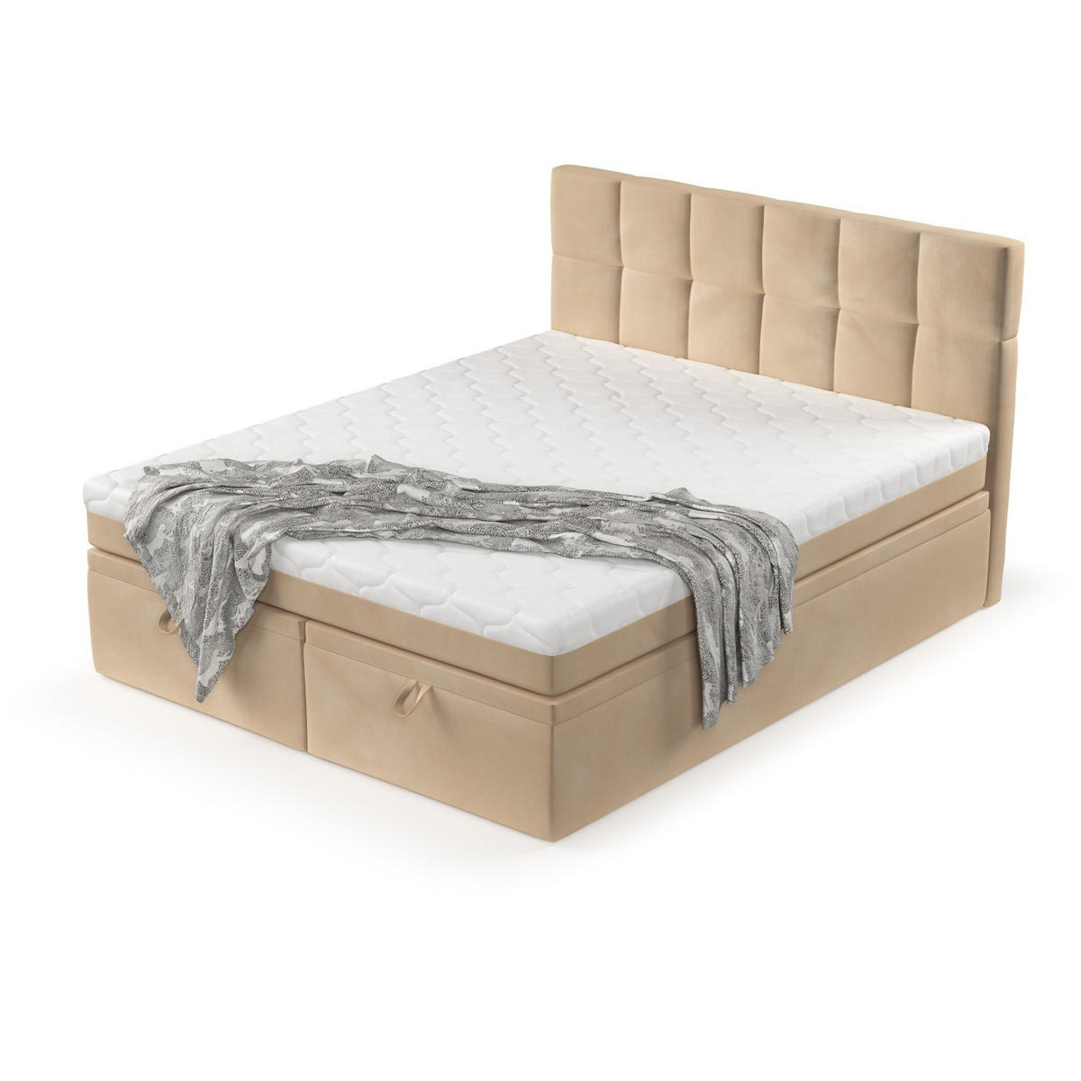 BOXBETT Elano 160/200 cm Beige im Kronos Stoff - Beige/Schwarz, Holz/Holzwerkstoff (160/200cm) - AltaBeds