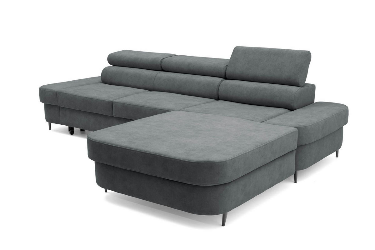 ECKSOFA JAZZ L Rechts mit Schlaffunktion 127x216 Velours Grau - Schwarz/Grau, Holz/Textil (237/285cm) - Muffo