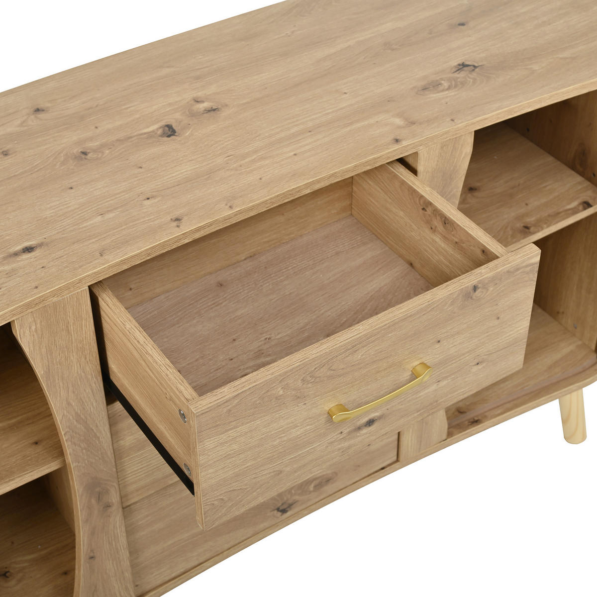 SIDEBOARD in Holzoptik Kommode mit Verstellbare Einlegeböden und Massivholzbeine, B150/T36,5/H75(cm) - Naturfarben, Holzwerkstoff (150/75/36.5cm) - STILVORA