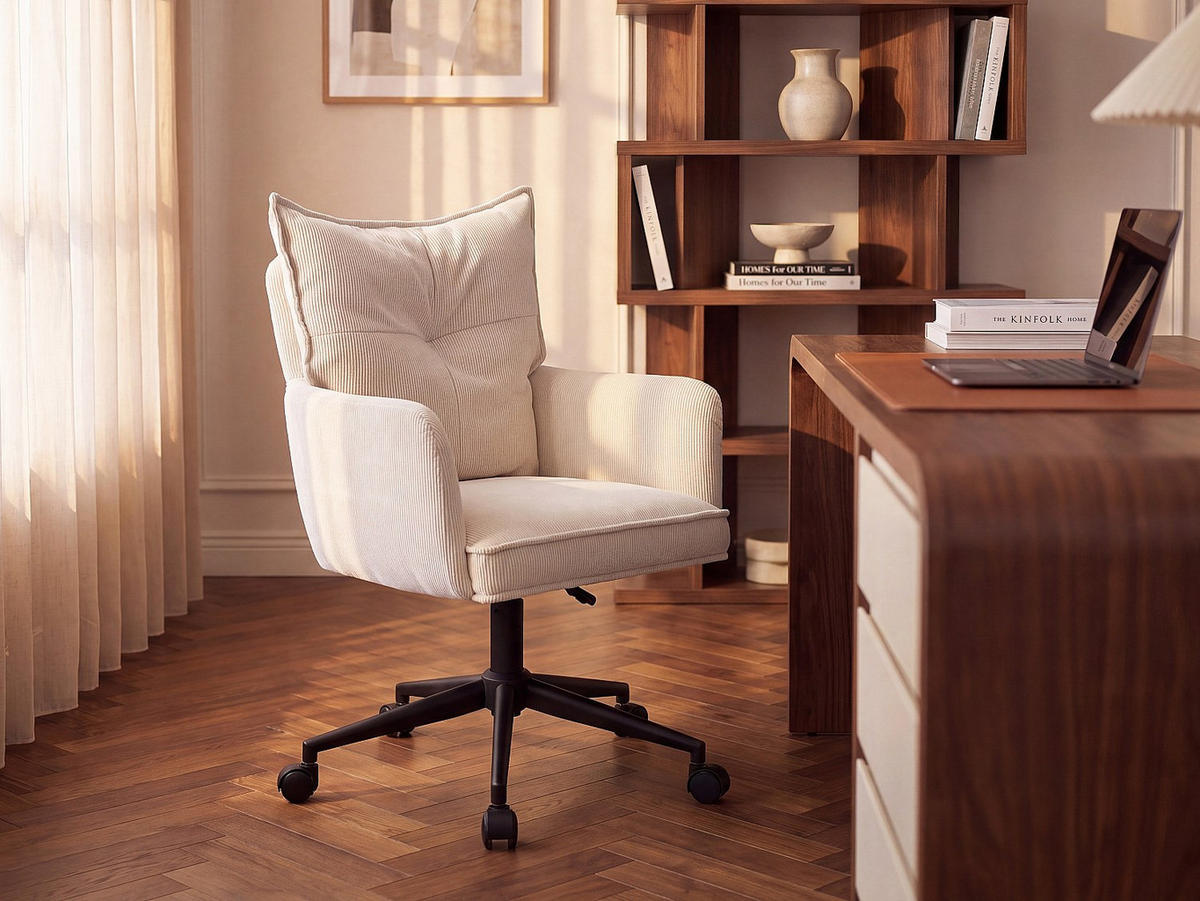 BÜROSTUHL ohne Armlehnen - 59.5 cm x 64 cm - samt - cremefarben Bataru - Creme, Textil/Metall (59.5/88/64cm) - Vente-Unique