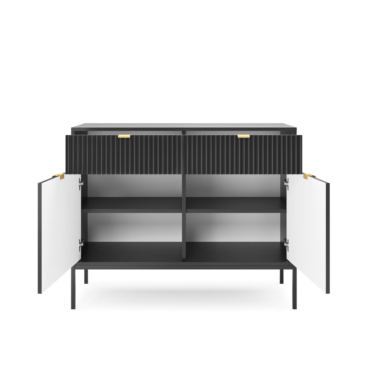 KOMMODE STELLARE 104/83/39 cm mit 2 Schubladen 2 Türen Schwarz - Schwarz, Holzwerkstoff (104/83/39cm) - MASSENO