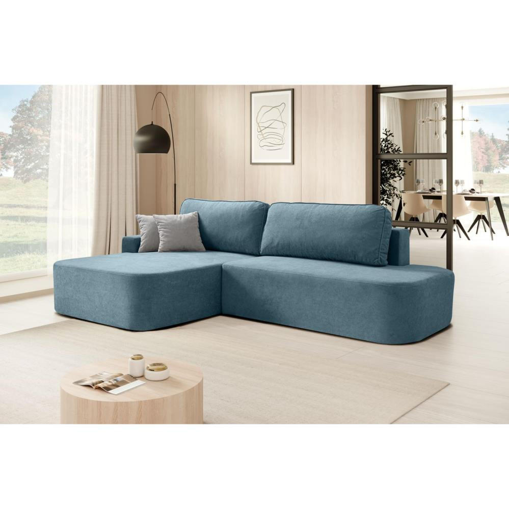 ECKSCHLAFSOFA Gavi blau velours links - Blau, Textil (269/171cm) - Beautysofa
