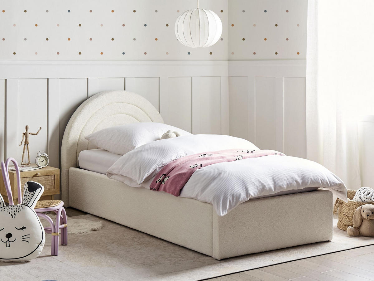 BARNSÄNG med förvaring 90x200 cm vit Anet - Cremefärgad, Textil (90/200cm) - Beliani