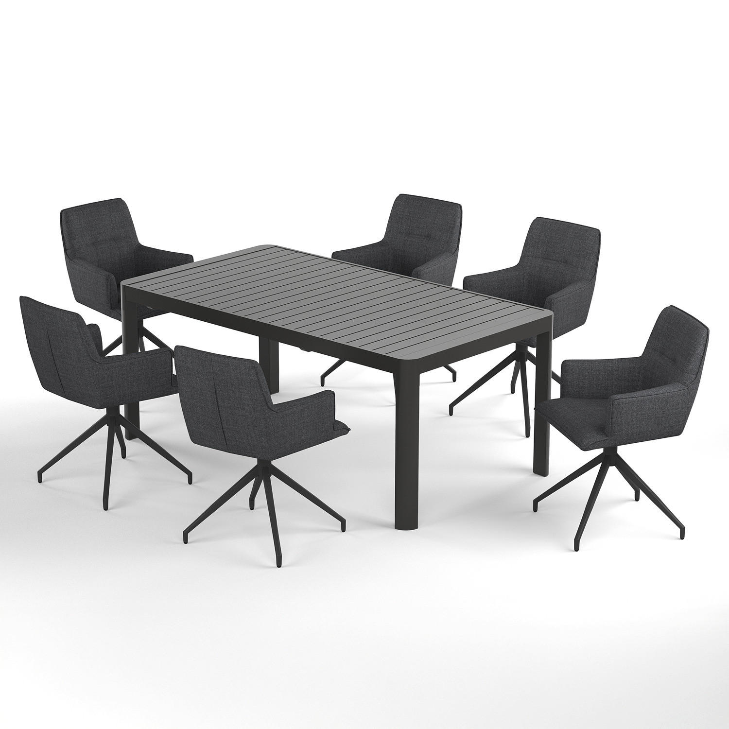 GARTENESSGRUPPE - 7-teilig - Stahl / Polyester - Dunkelbraun, Textil/Metall - home24