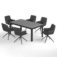 GARTENESSGRUPPE - 7-teilig - Stahl / Polyester - Dunkelbraun, Textil/Metall - home24