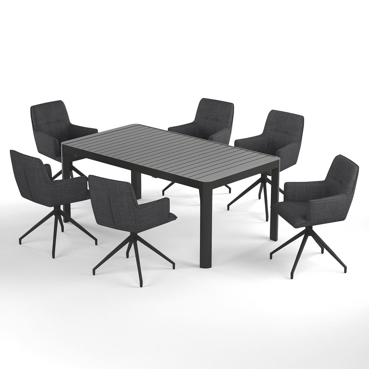 GARTENESSGRUPPE - 7-teilig - Stahl / Polyester - Dunkelbraun, Textil/Metall - home24