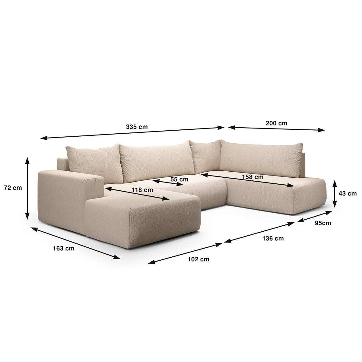 PANORAMASOFA Bliss 5 Sitzplätze Beige - Beige, Holz (335/72/200cm) - Petits-meubles